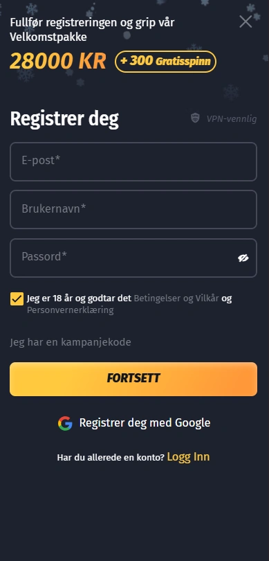 winshark mobile signup page