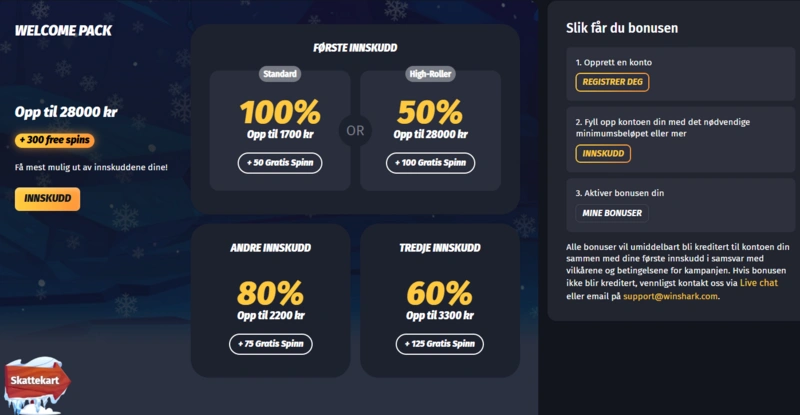 winshark welcome bonus page